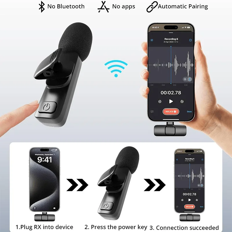 Mini Micrófono de Solapa Inalámbrico para Grabación de Video, Vlog y Podcast - Imagen 4