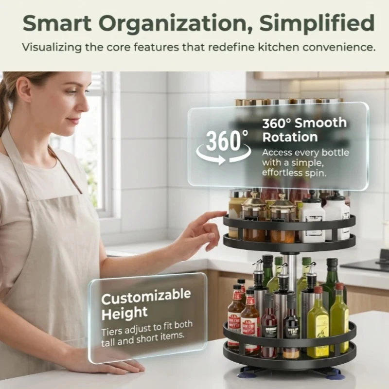 Organizador de Especias Rotatorio de 360° para Cocina - Bandeja Antideslizante - Imagen 2
