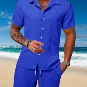 Conjunto deportivo de verano para hombre Ice Silk Cool, polo de color liso, pantalones cortos holgados de manga corta, ideal para la playa y el surf. Ultradelgado y ultraligero.
