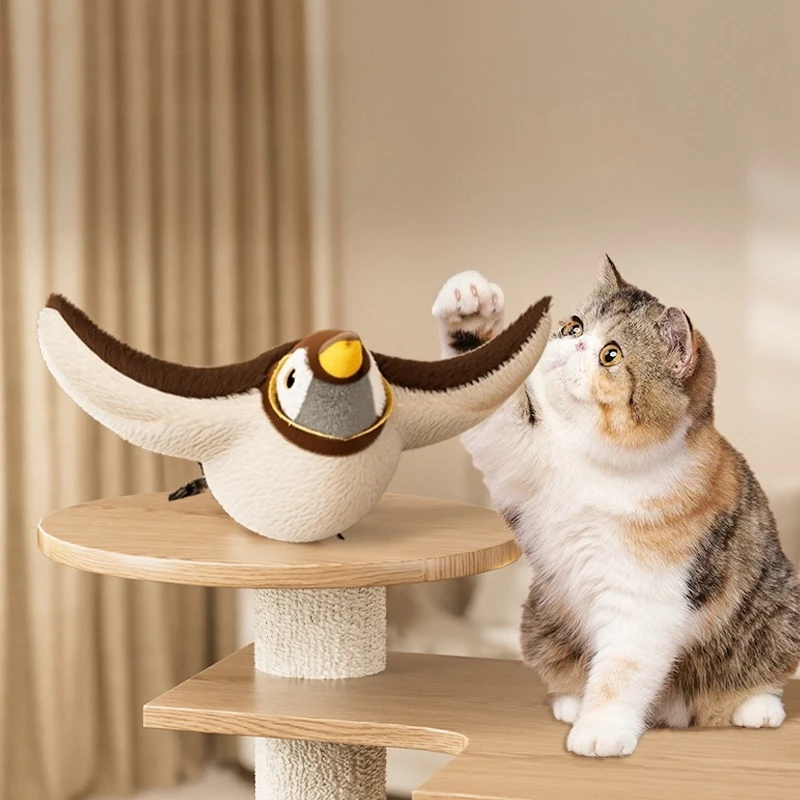 Juguete interactivo para gatos, juguete con forma de pájaro simulado, juguete de peluche esponjoso recargable, activado por tacto, juguete para gatos con aleteo. - Imagen 3
