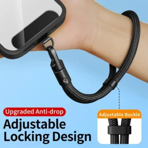 Cordón universal ajustable para teléfono móvil, correa corta para la muñeca con diseño anticaída y cierre automático. Correa de poliéster duradera.