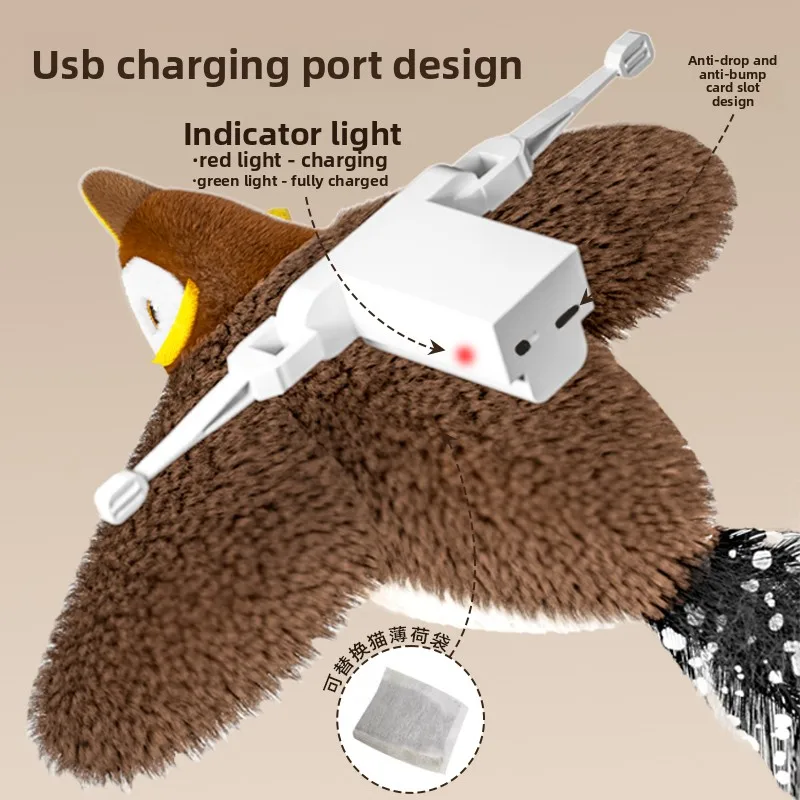 Juguete interactivo para gatos, juguete con forma de pájaro simulado, juguete de peluche esponjoso recargable, activado por tacto, juguete para gatos con aleteo. - Imagen 2