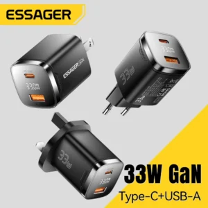 Cargador Essager 33W GaN USB Tipo C con pantalla digital, carga rápida PD para iPhone 16 15 14 Pro Max, iPad Mini 6, Xiaomi, Samsung S22.