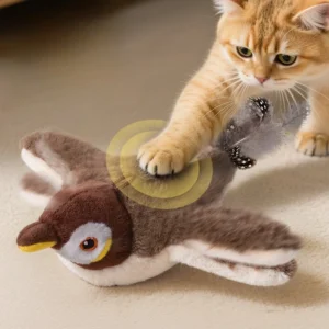 Juguete interactivo para gatos, juguete con forma de pájaro simulado, juguete de peluche esponjoso recargable, activado por tacto, juguete para gatos con aleteo.