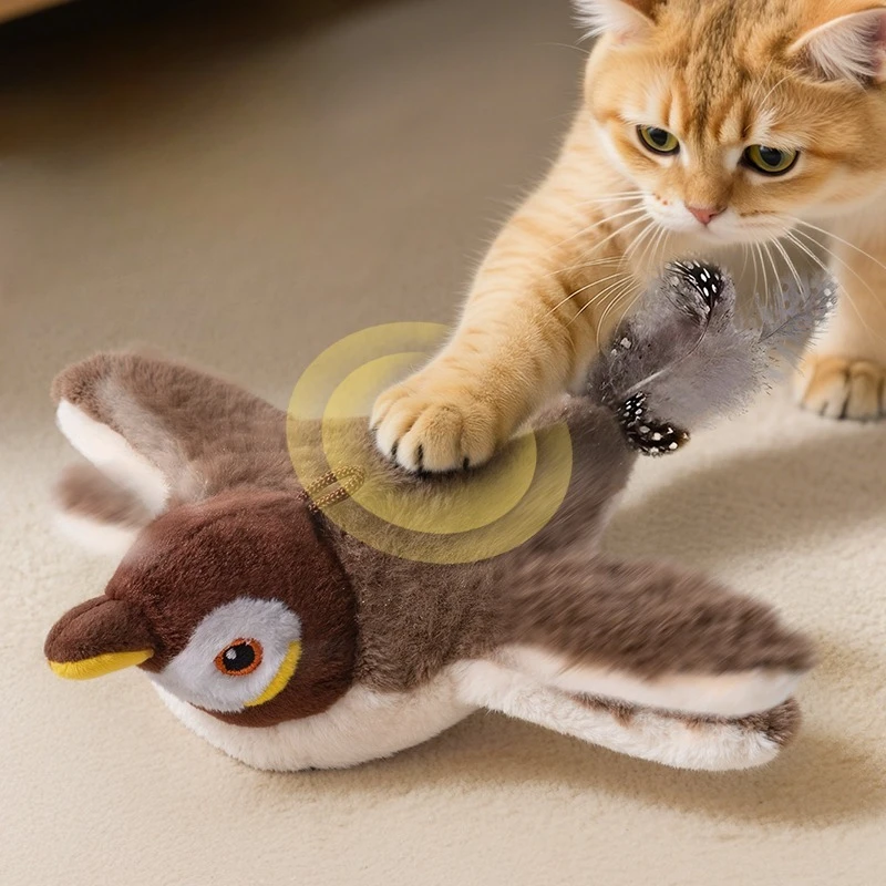 Juguete interactivo para gatos, juguete con forma de pájaro simulado, juguete de peluche esponjoso recargable, activado por tacto, juguete para gatos con aleteo.