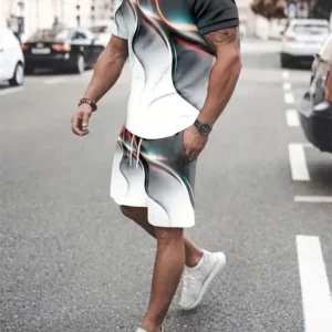 Nueva camiseta con textura degradada, conjunto de dos piezas para hombre, pantalones cortos, traje de verano, moda, estampado 3D, ropa deportiva casual urbana, modelos para hombre.