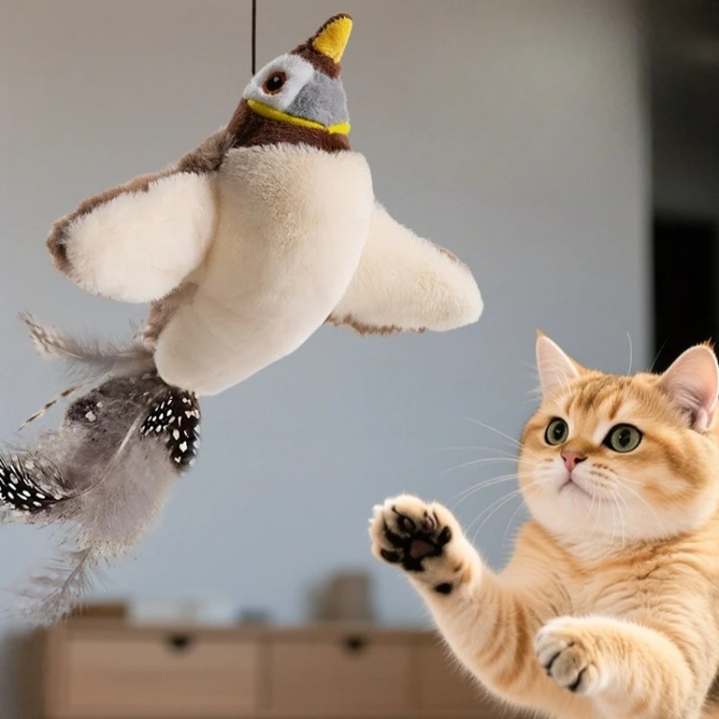 Juguete interactivo para gatos, juguete con forma de pájaro simulado, juguete de peluche esponjoso recargable, activado por tacto, juguete para gatos con aleteo. - Imagen 5